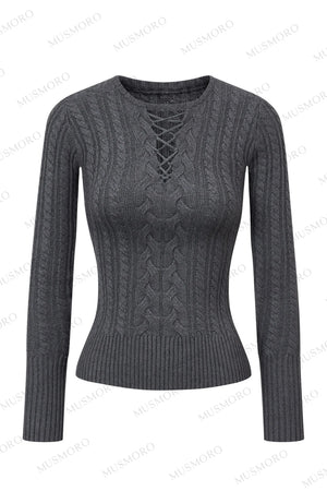 High-Stretch Lace-Up Knit Top