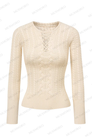 High-Stretch Lace-Up Knit Top