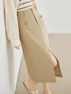 High Waist Pocket Design Sense Slit Skirt