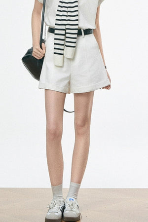 High-Waist White Casual Shorts