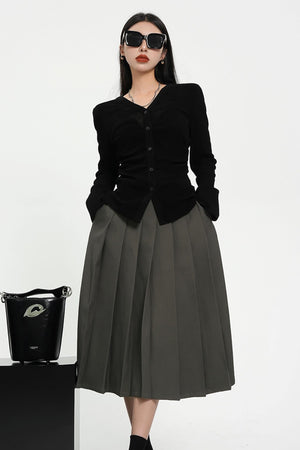 High-Waisted A-Line Pleated Skirt