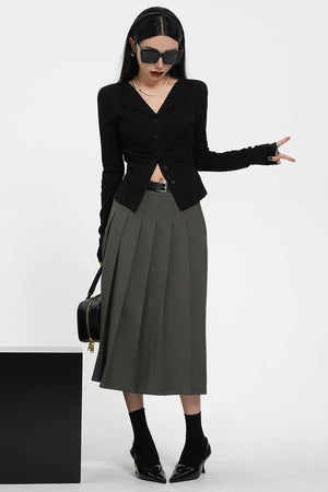 High-Waisted A-Line Pleated Skirt