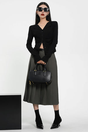 High-Waisted A-Line Pleated Skirt