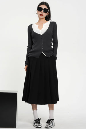 High-Waisted A-Line Pleated Skirt