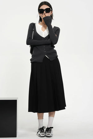 High-Waisted A-Line Pleated Skirt