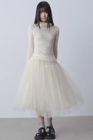 High-Waisted Beige Tutu Skirt
