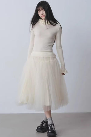 High-Waisted Beige Tutu Skirt