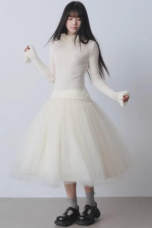 High-Waisted Beige Tutu Skirt