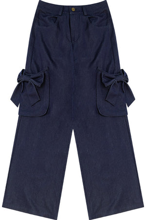 High-Waisted Bow Pocket Wide-Leg Pants
