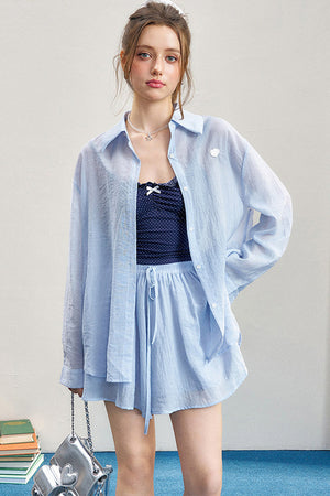 High-Waisted Camisole Shirt Skirt Set-Up