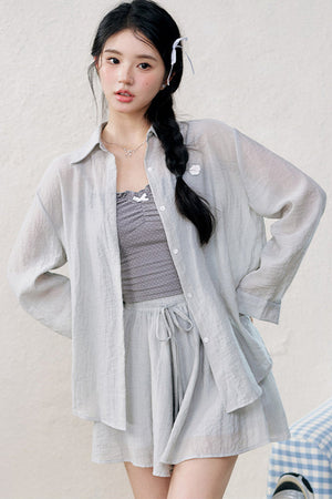High-Waisted Camisole Shirt Skirt Set-Up
