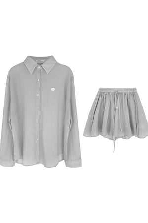 High-Waisted Camisole Shirt Skirt Set-Up