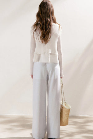 High-Waisted Linen Cotton Drawstring Wide-Leg Pants