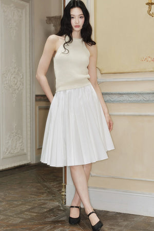 High-Waisted Pleated A-Line Skirt