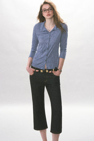 High-Waisted Straight-Leg Washed Jeans