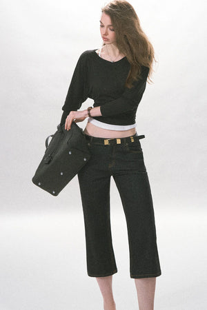 High-Waisted Straight-Leg Washed Jeans