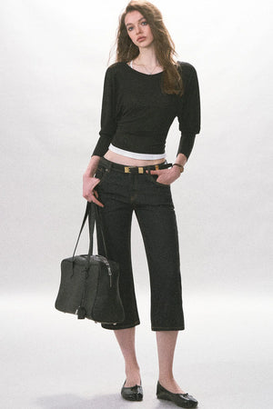 High-Waisted Straight-Leg Washed Jeans