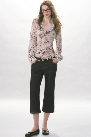 High-Waisted Straight-Leg Washed Jeans