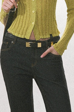 High-Waisted Straight-Leg Washed Jeans