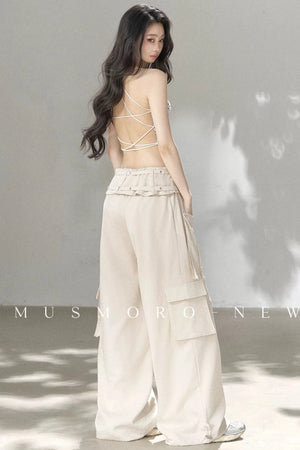 High-Waisted Straight-Leg Workwear Wide-Leg Pants and Top Set