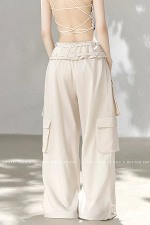 High-Waisted Straight-Leg Workwear Wide-Leg Pants and Top Set