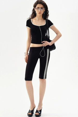 High-Waisted Striped Casual Shorts