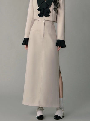 high-waisted suit skirt