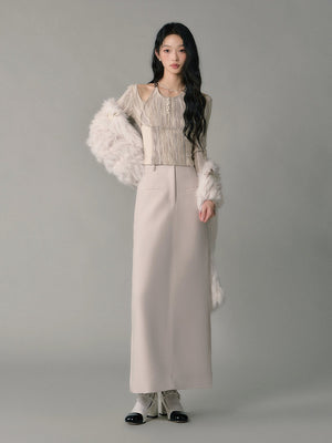 high-waisted suit skirt