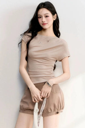 Hollow Embroidery Flutter Sleeve Top