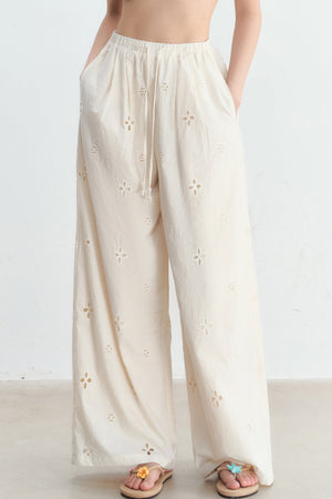 Hollow-Out Embroidered Wide-Leg Pants