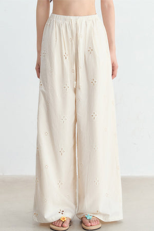 Hollow-Out Embroidered Wide-Leg Pants