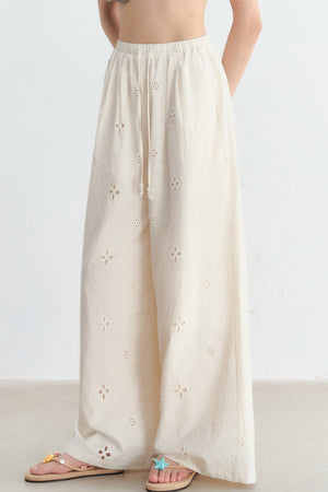 Hollow-Out Embroidered Wide-Leg Pants