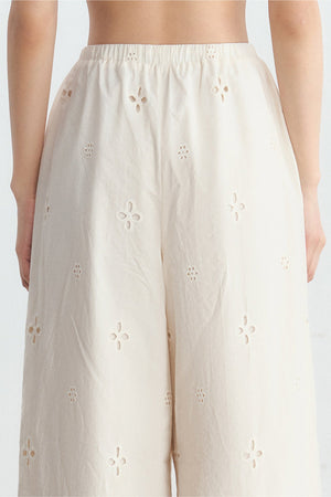 Hollow-Out Embroidered Wide-Leg Pants