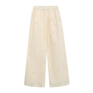 Hollow-Out Embroidered Wide-Leg Pants