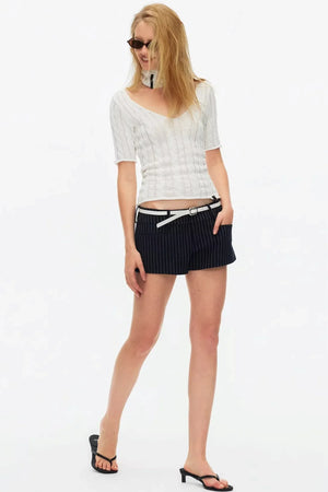 Hollow-Out Knit V-Neck Top