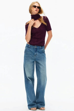 Hollow-Out Knit V-Neck Top