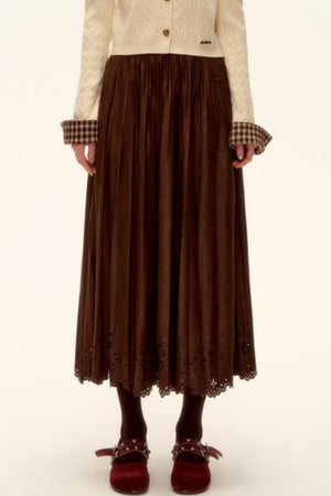 Hollow-Out Lace Suede Skirt