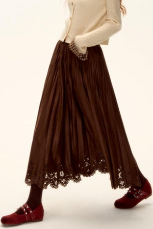 Hollow-Out Lace Suede Skirt