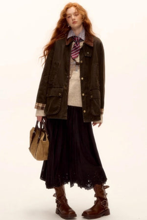 Hollow-Out Lace Suede Skirt