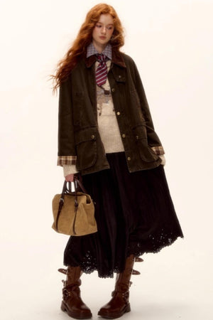 Hollow-Out Lace Suede Skirt