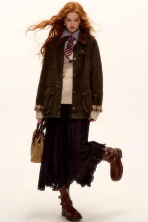 Hollow-Out Lace Suede Skirt