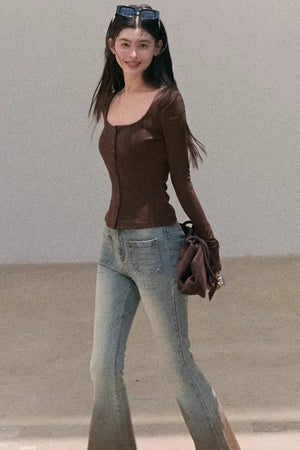 Hollow-Out Ribbed Knit Cardigan