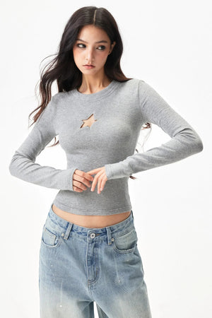 Hollow-Out Ribbed Knit Top