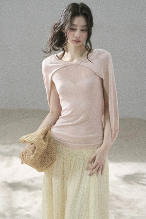 Hollow-Out Shawl Top