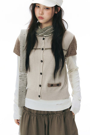 Hollow-out Short Sleeve Knit Cardigan