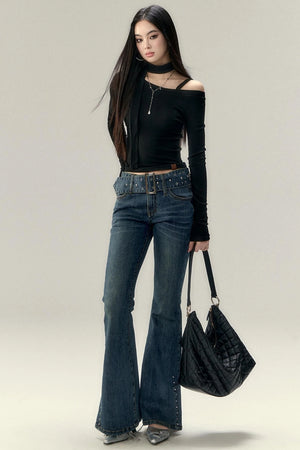 Hollowed-Out Shoulder Tencel Top