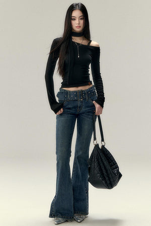 Hollowed-Out Shoulder Tencel Top