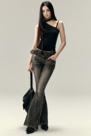 Hollowed-Out Shoulder Tencel Top