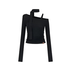 Hollowed-Out Shoulder Tencel Top