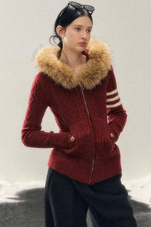 Hooded Cable Knit Sweater